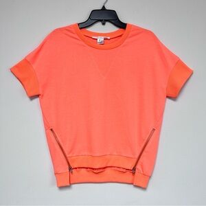 Ellison Neon Asymmetrical Zip Short Sleeve French Terry Pullover